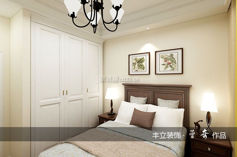简美式风格180平米四居卧室床头墙装修效果图