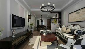 简约美式风格110平米三居室客厅茶几装修效果图