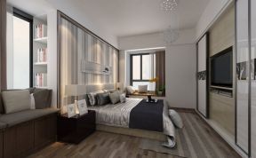 2023现代风格三居室卧室衣柜电视墙设计效果图