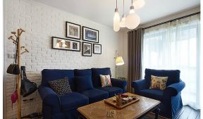 2023混搭三居室简单客厅蓝色沙发设计图片