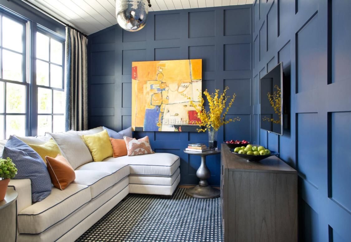 家居客厅护墙板蓝色装饰图片_装信通网效果图