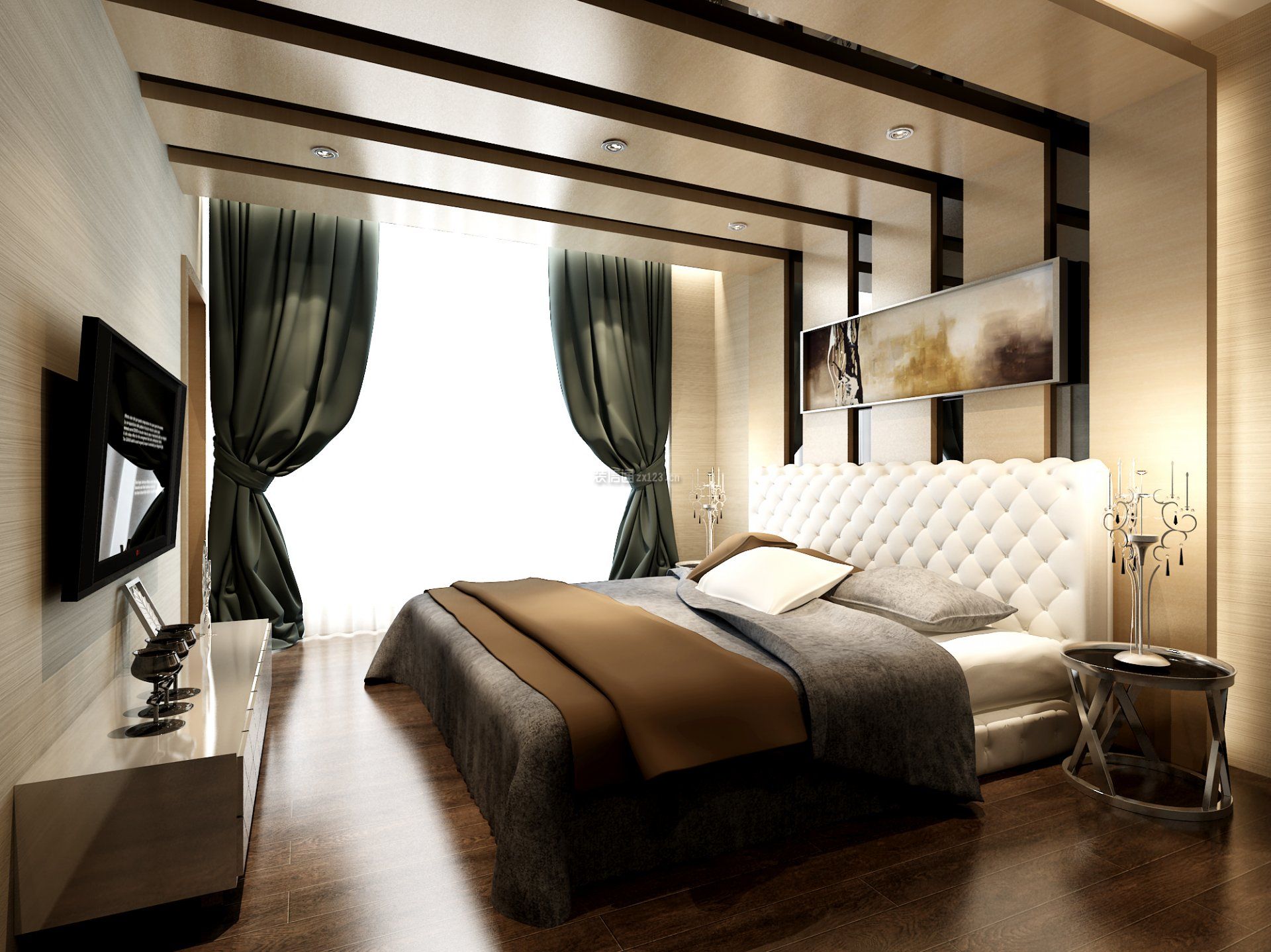 现代风格190平米复式卧室背景墙装修效果图