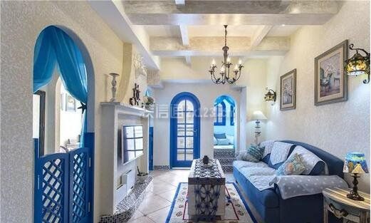 地中海风格70平米二居客厅吊顶装修图片
