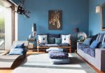 客厅沙发背景墙蓝色家居装饰图片