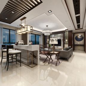 2020現(xiàn)代中式吧臺(tái)效果圖 家庭吧臺(tái)裝飾圖片 