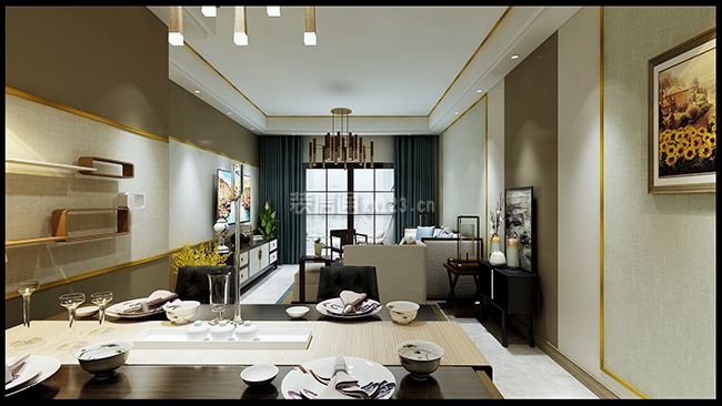 现代中式风格100平米三居室餐厅设计效果图