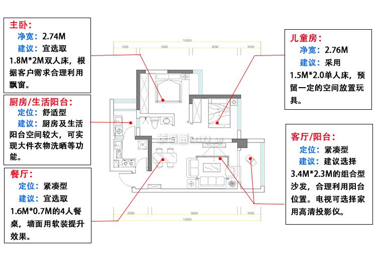 83平米三房户型设计图