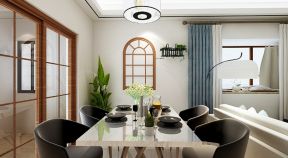 2023现代中式风格家庭餐厅石材餐桌设计效果图