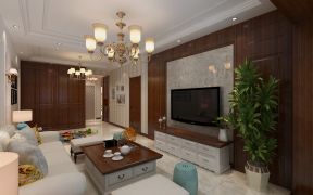 简美式风格70平米小二居客厅盆栽摆放装修效果图