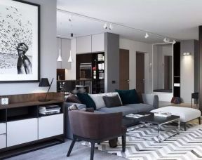 现代极简70平米一居室家庭客厅沙发装修效果图