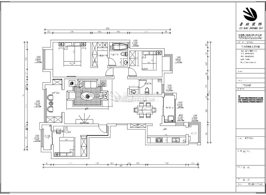 160平米三居室戶型設計圖