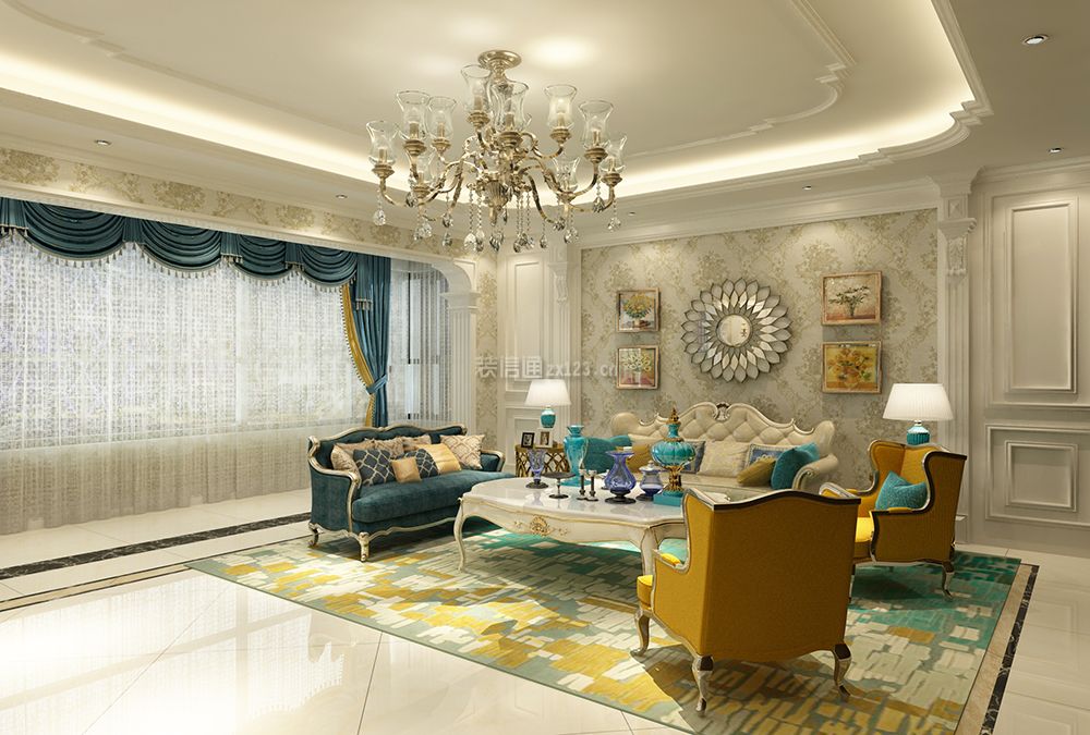 奢华欧式风格180平四居客厅沙发背景墙装修效果图