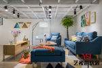 2023简约客厅样板房蓝色沙发设计图片