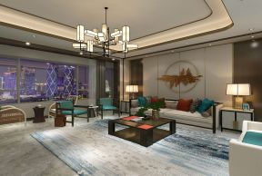 新中式180平米大四居客厅地毯搭配装修效果图