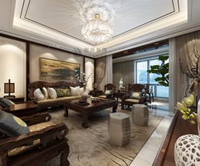 新中式风格202平米四居客厅实木沙发搭配设计效果图