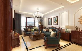 2023美式风格103平米二居室客厅沙发墙装修效果图