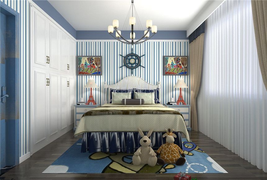 地中海风格110平三居卧室墙面装修效果图