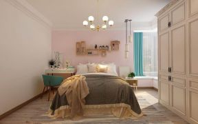 简约北欧110平二居卧室粉色背景墙设计效果图