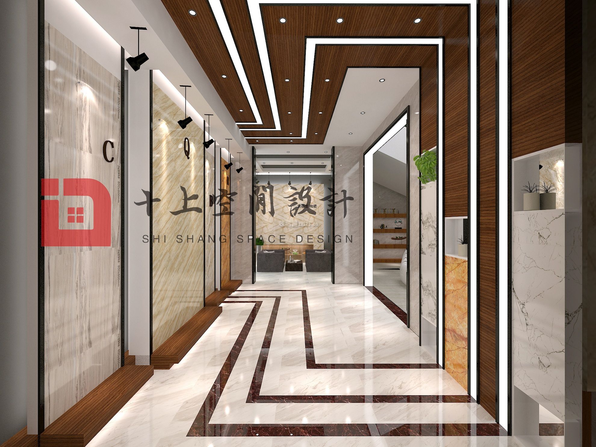 现代风格400平米陶瓷展厅走廊背景墙装修效果图