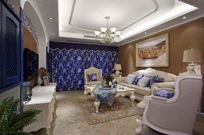 地中海风格110平米三居客厅沙发墙装修实景图