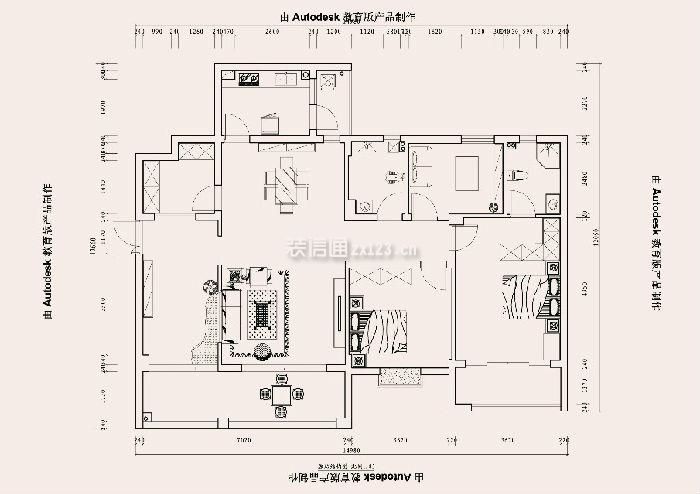 金狮小区90㎡简约风格装修平面图