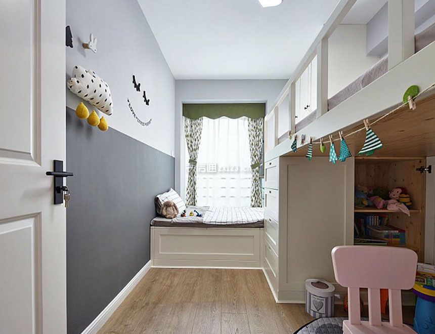 简约北欧120平米三房儿童房榻榻米床设计图片