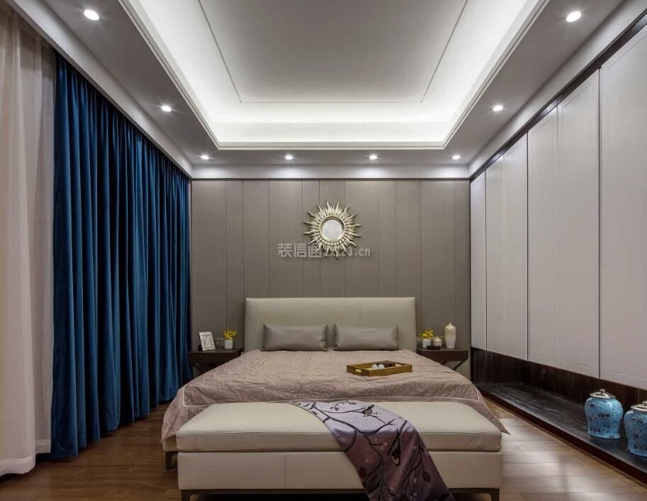 大房子卧室纯色窗帘设计图片2023