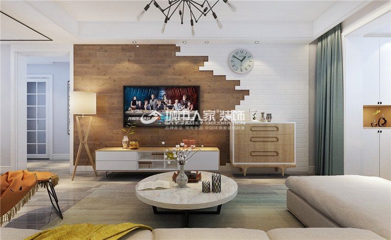 北欧风格126平米三居客厅电视背景墙装修效果图