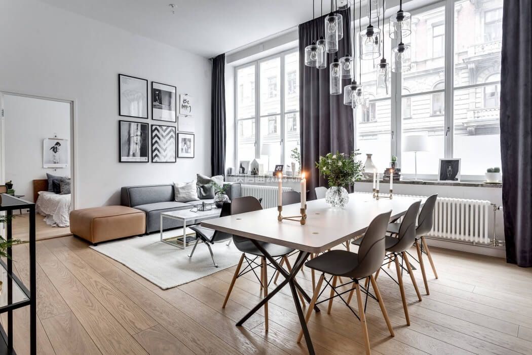 北欧风格90平米二居室餐厅餐桌椅设计图片