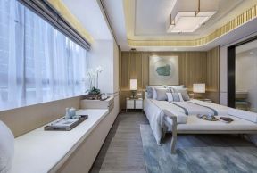 新中式风格高层住宅卧室飘窗设计效果图
