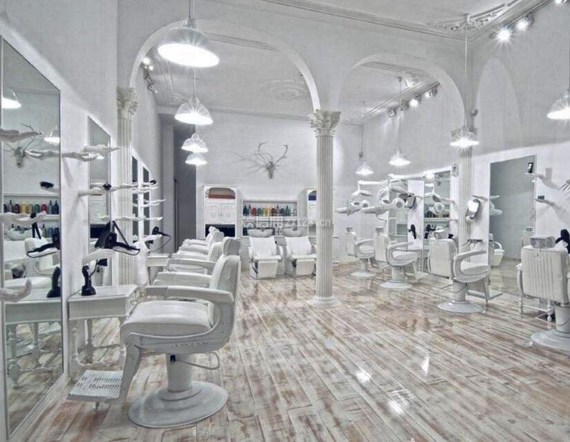 时尚美发店室内白色整体装修效果图