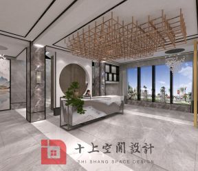 2023中式風格1000平米酒店前臺背景墻裝修效果圖