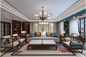 新中式风格247平米四居室客厅沙发墙装修效果图