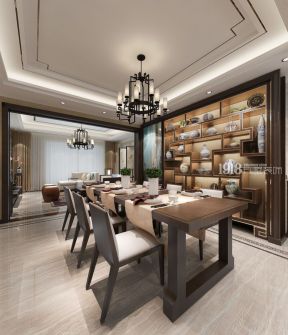 新中式风格200平方米四居餐厅装潢效果图