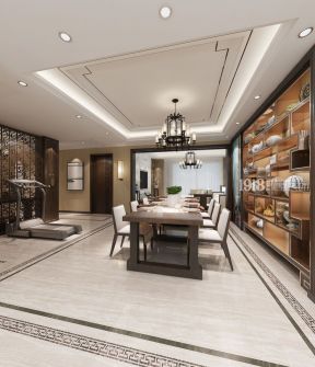新中式风格200平方米四居餐厅柜子装潢效果图