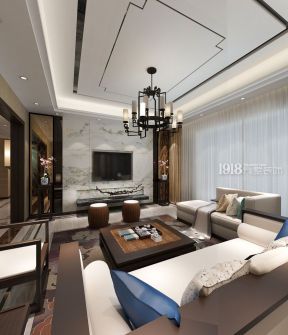 新中式风格200平方米四居客厅吊顶装潢效果图