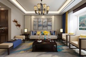 2023新中式风格96平米三居室客厅沙发墙设计图