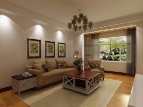 恒大御峰三居130平温馨风格客厅沙发背景墙设计效果图