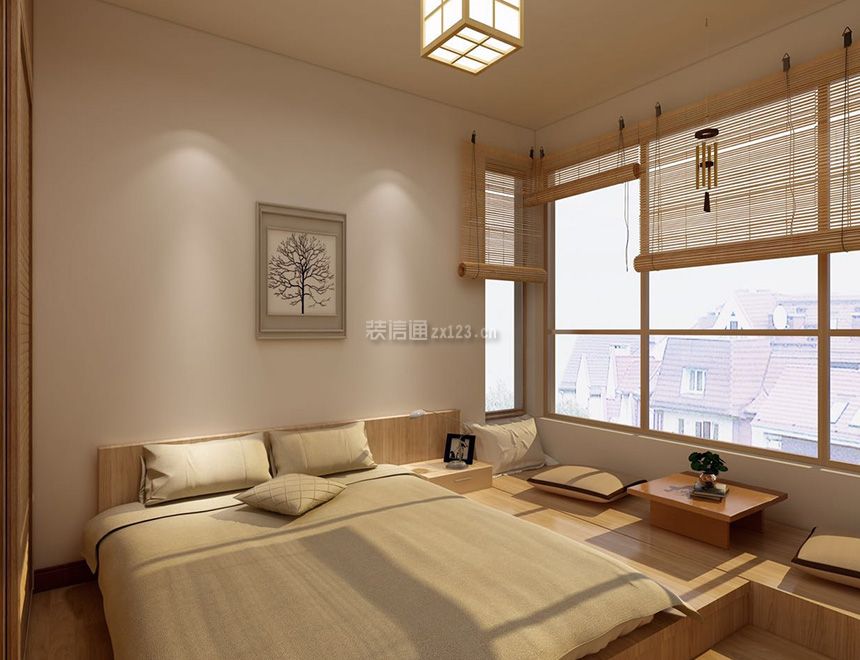 日式风格卧室榻榻米地台床设计效果图