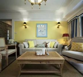 美式简约123平米三居客厅沙发墙设计图片