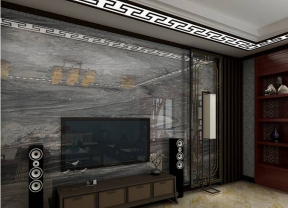 中式风格118平米三居室客厅电视墙装修效果图