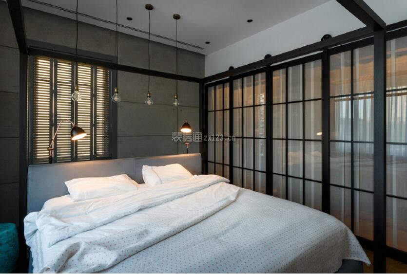 单身公寓精装卧室玻璃门设计效果图
