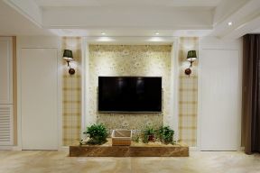 简约美式风格95平米三居客厅电视墙装修设计图片