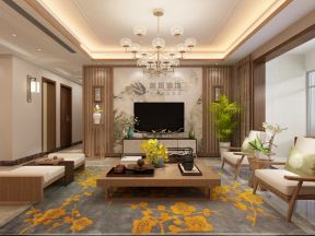 新中式风格151平三居客厅电视背景墙装修效果图