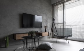 简欧式单身公寓精装客厅电视墙效果图