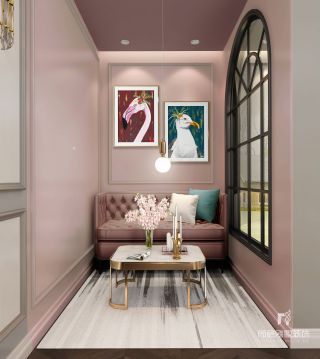 金地艺华年150平复式简约美式风格二楼粉色轻奢休闲区效果图