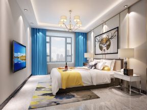 时尚现代卧室蓝色窗帘搭配设计效果图