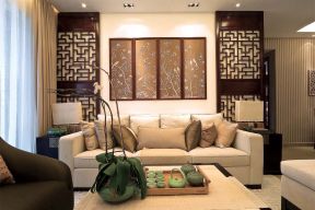 110平大气新中式客厅沙发背景墙造型图片
