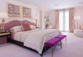超大卧室粉色窗帘装饰设计效果图