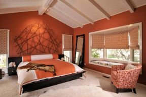 2020橙色背景墙装修效果图 2020淡雅温馨卧室背景墙设计图片